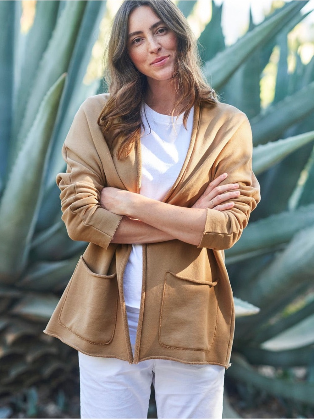 NWOT Frank & Eileen Beach Cardigan Sweater in Camel Brown Open Front Size Large